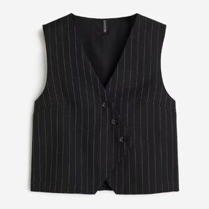 H&M Asymmetric-front Suit Vest | Black Pinstriped | Medium M